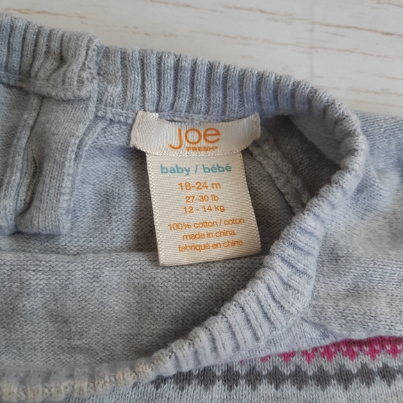 Joe Fresh Grey and Pink Baby Sweater Dress 18-24 Months - Picture 3 of 3